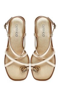 صندل زنانه طلایی لای‌انگشتی متالیک دری مد