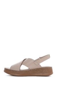 صندل زنانه طوسی چرم تخت بندی راحتی دری مد