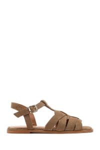 صندل زنانه طوسی چرم و جیر بنددار دری مد