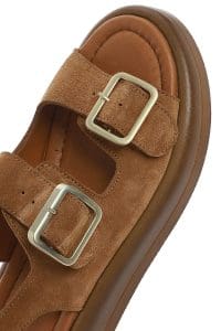 صندل زنانه طوسی چرم و جیر پشت‌باز تخت بندی دری مد