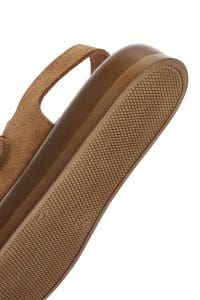 صندل زنانه طوسی چرم و جیر پشت‌باز تخت بندی دری مد