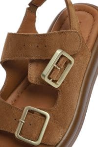 صندل زنانه طوسی چرم و جیر پشت‌باز تخت بندی دری مد