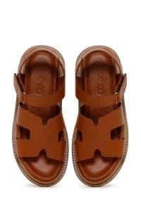 صندل زنانه عسلی چرمی راحتی دری مد