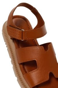 صندل زنانه عسلی چرمی راحتی دری مد