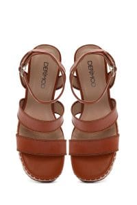 صندل زنانه قهوه‌ای بنددار پاشنه لژ کنفی دری مد