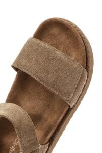 صندل زنانه قهوه‌ای بندی کفی ضخیم جیر دری مد