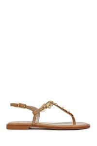 صندل زنانه قهوه‌ای روشن انگشتی چرم بنددار دری مد