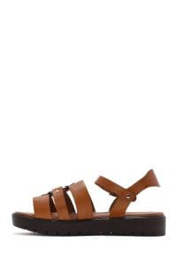 صندل زنانه قهوه‌ای روشن چرم بنددار دری مد