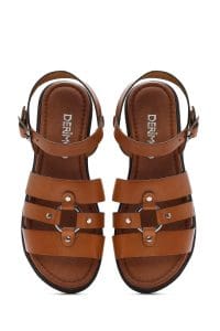 صندل زنانه قهوه‌ای روشن چرم بنددار دری مد