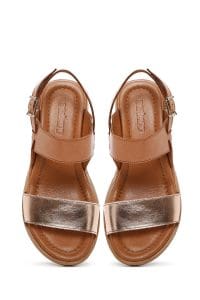صندل زنانه قهوه‌ای روشن چرم بنددار دری مد