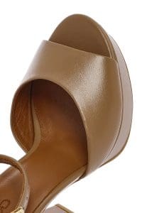 صندل زنانه قهوه‌ای روشن چرم بنددار پلتفرم پاشنه‌ضخیم بلند دری مد