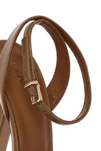 صندل زنانه قهوه‌ای روشن چرم بنددار پلتفرم پاشنه‌ضخیم بلند دری مد