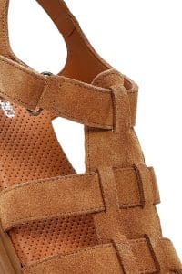 صندل زنانه قهوه‌ای روشن چرم و جیر بنددار دری مد