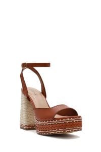 صندل زنانه قهوه‌ای پلتفرم پاشنه ضخیم بلند بنددار دری مد