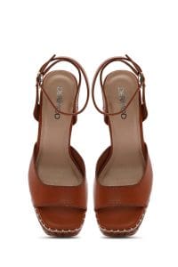 صندل زنانه قهوه‌ای پلتفرم پاشنه ضخیم بلند بنددار دری مد