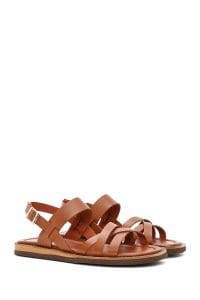 صندل زنانه قهوه‌ای چرم بنددار دری مد