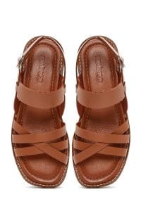 صندل زنانه قهوه‌ای چرم بنددار دری مد