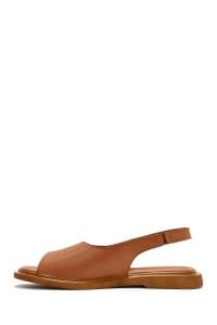 صندل زنانه قهوه‌ای چرم دری مد