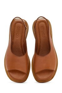 صندل زنانه قهوه‌ای چرم دری مد