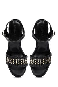 صندل زنانه مشکی بافت‌دار بنددار لژدار اسپادریل دری مد