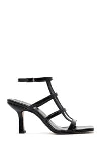 صندل زنانه مشکی براق پاشنه نازک بنددار دری مد