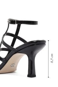 صندل زنانه مشکی براق پاشنه نازک بنددار دری مد