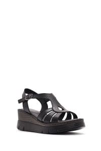 صندل زنانه مشکی بنددار پاشنه لژ راحتی چرم دری مد