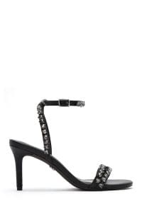 صندل زنانه مشکی بنددار پاشنه نازک نگین‌دار دری مد