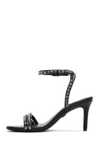 صندل زنانه مشکی بنددار پاشنه نازک نگین‌دار دری مد