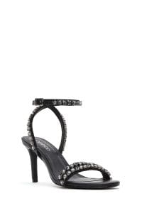 صندل زنانه مشکی بنددار پاشنه نازک نگین‌دار دری مد