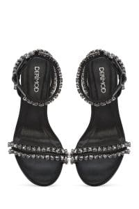 صندل زنانه مشکی بنددار پاشنه نازک نگین‌دار دری مد