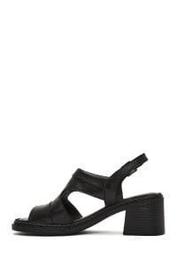 صندل زنانه مشکی بندی پاشنه‌بلند ضخیم چرمی دری مد