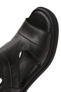 صندل زنانه مشکی بندی پاشنه‌بلند ضخیم چرمی دری مد