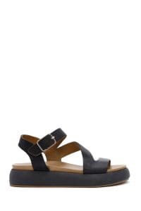 صندل زنانه مشکی بندی کفی ضخیم چرمی دری مد