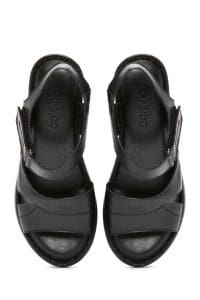 صندل زنانه مشکی بندی کفی ضخیم چرمی راحتی دری مد