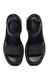 صندل زنانه مشکی لژدار چرمی دری مد