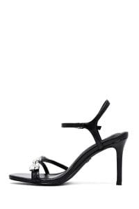 صندل زنانه مشکی نگین‌دار پاشنه‌نازک بنددار دری مد