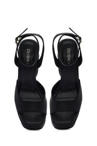 صندل زنانه مشکی پلتفرم پاشنه ضخیم بلند بنددار دری مد