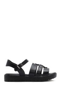 صندل زنانه مشکی چرم بنددار دری مد