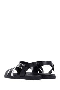 صندل زنانه مشکی چرم بنددار دری مد