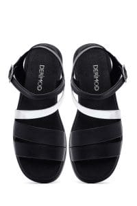 صندل زنانه مشکی چرم بنددار دری مد