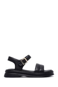 صندل زنانه مشکی چرم بنددار دری مد