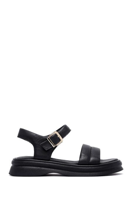 صندل زنانه مشکی چرم بنددار دری مد