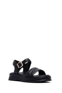 صندل زنانه مشکی چرم بنددار دری مد