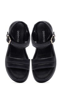 صندل زنانه مشکی چرم بنددار دری مد