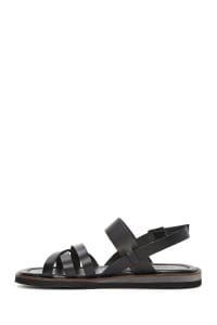 صندل زنانه مشکی چرم بنددار دری مد