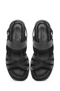 صندل زنانه مشکی چرم بنددار دری مد