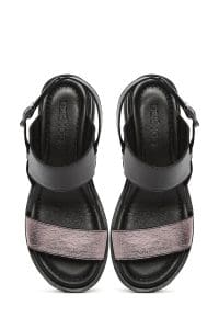 صندل زنانه مشکی چرم بنددار دری مد