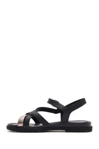 صندل زنانه مشکی چرم بنددار دری مد