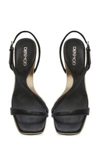 صندل زنانه مشکی چرم بنددار پاشنه‌نازک دری مد